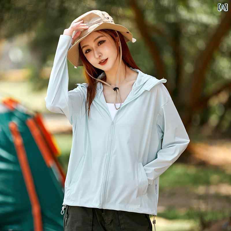 樂天商城 - 工場 直送 アイス シルク 日焼け 止め 服、 男女 兼用 夏 用 ジャケット、 ゆったりと した フィット 感の 薄手 アウトドア 日焼け 止め 服、 ロゴ 入り