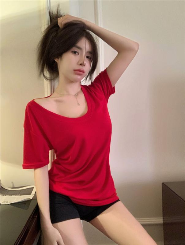 樂天商城 - Tシャツ レディース Uネック 半袖 無地 夏 半袖 Tシャツ 半袖 Tシャツ 夏 無地 夏 トップス 綿100%