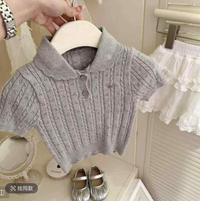 Girls' Knit Cardigan, Long Sleeve, Schoolgirl Style, Polo Collar, Embroidered, Casual Wear, School Uniform, Spring/Summer, Lightweight Cotton Blend, Cute and Stylish, Sizes 100cm, 110cm, 120cm, 130cm, Ages 8, 7, 6, 5, 4, 3