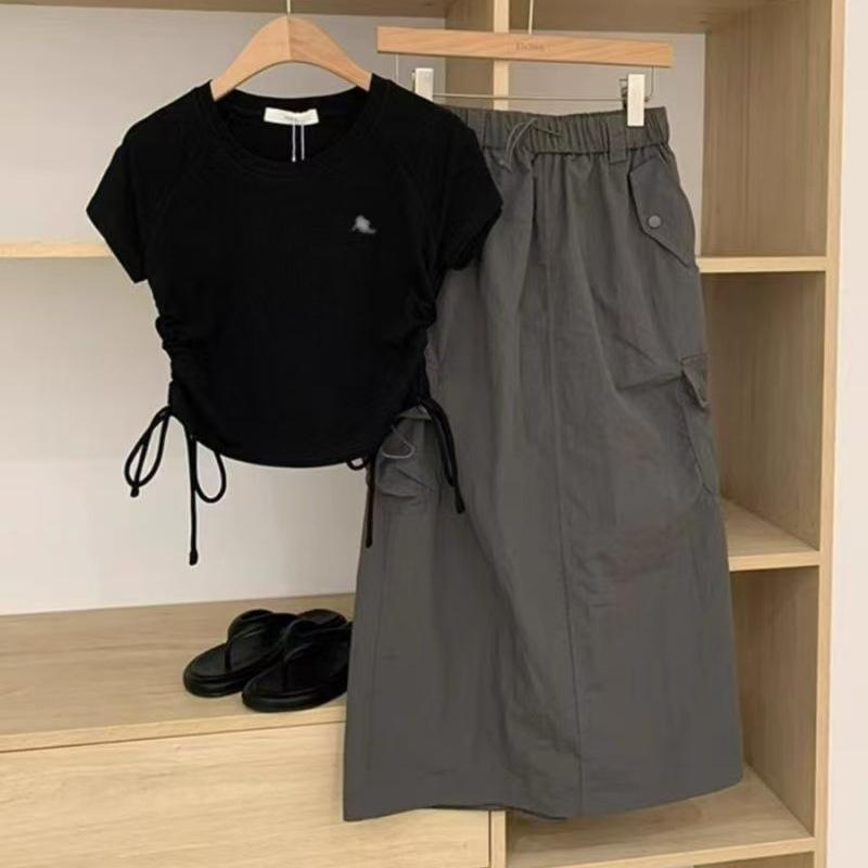 Three-Piece Set - セットアップ カジュアル レディース チュニック丈 ショート丈 半袖 简约風 春夏