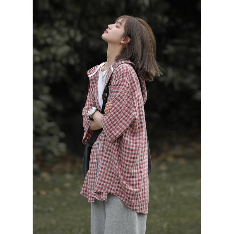 シャツ メンズ 五分袖 格子柄 フード付き カジュアル ゆったり 春夏 綿100%