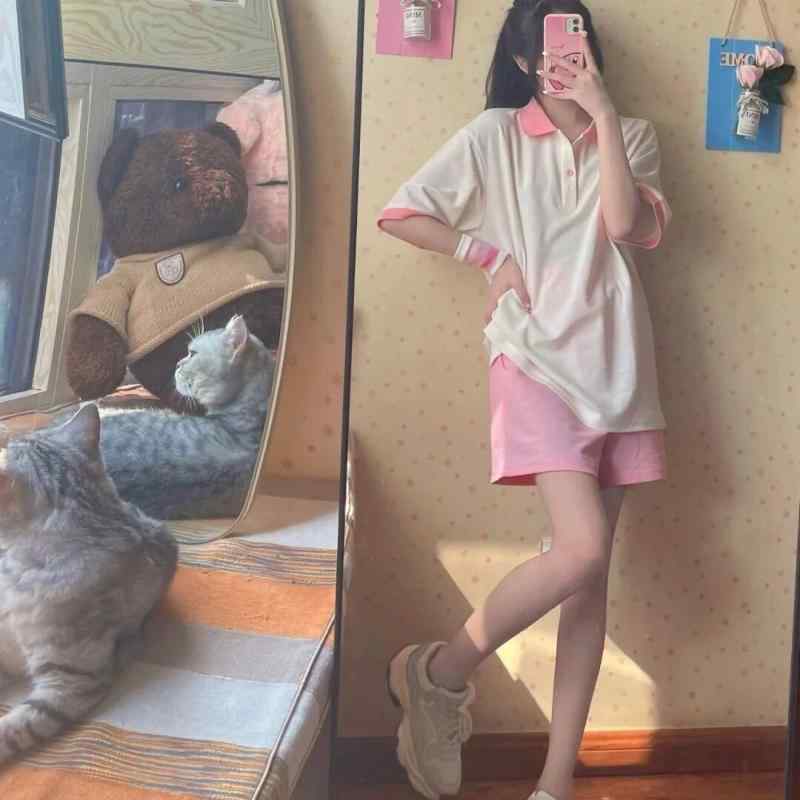 カジュアル セットアップ レディース 半袖 Tシャツ ショートパンツ 2点セット 上下セット 夏服 学院風 おしゃれ かわいい 宽松 快適