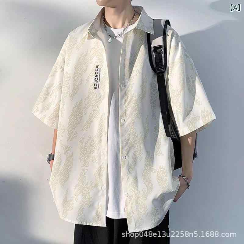 カジュアルシャツ メンズ 五分袖 春夏 白黒白 M L XL 2XL 3XL