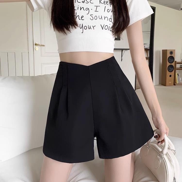 乐天商城 - ショートパンツ レディース ハイウエスト カジュアル テーパードパンツ 梨型体型 細見え 宽松 黒色 80%-90% 涤纶 弹力 中等厚度 秋季 韩系风 靴裤