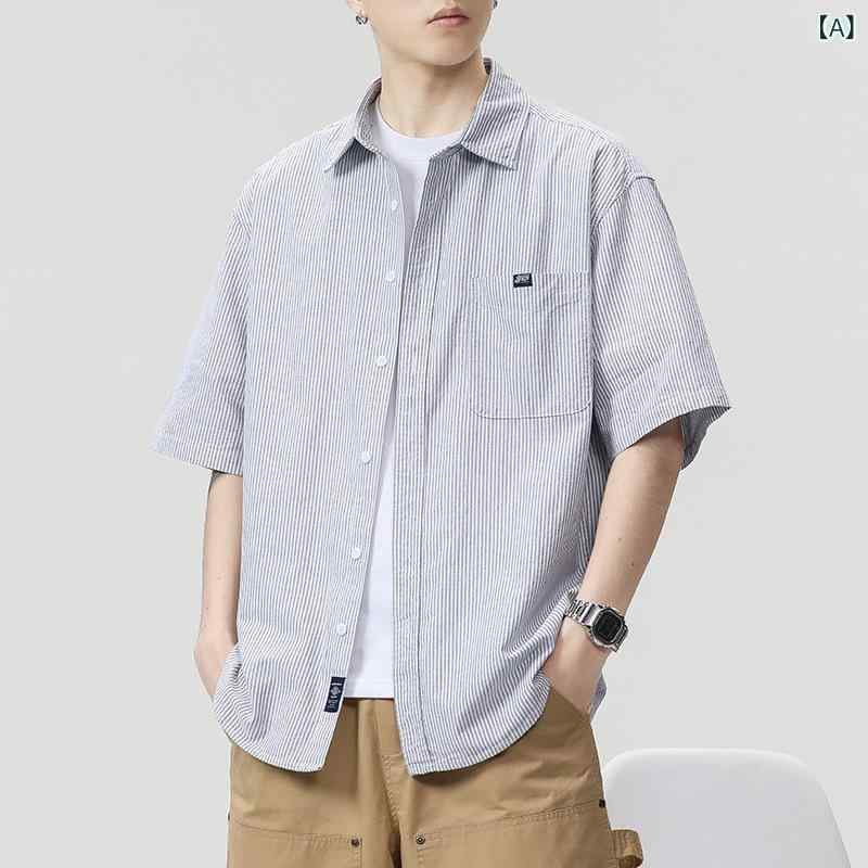 リメイクバディーのシャツ メンズ ストライプ 半袖シャツ 夏服 ゆったり おしゃれ ストライプシャツ カジュアルシャツ 半袖 紳士服 ビジネスシャツ シャツ トップス ブランド 夏物 夏用 ファッション 涼しい 紳士用 男性用 襟付き 普段使い 部屋着 アウトドア 春夏用｜アングル2
