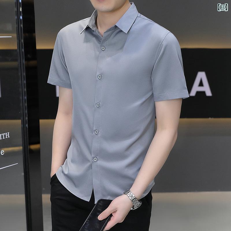 トップス メンズ 半袖シャツ 夏 接触冷感 アイロン不要シャツ 青年 ビジネス カジュアル 白シャツ 兄弟グループ 服 3
