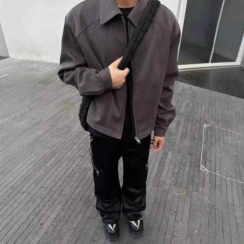 メンズ ジャケット 紫灰色 黒 無地 短い丈 襟付き カジュアル 大人 カジュアル ファッション