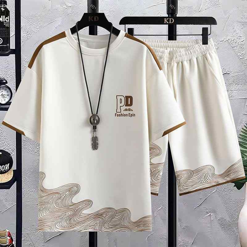 トップス 短袖 短裤套装 メンズ Tシャツ 高校生 ゆったり 大きいサイズ ストリート 学生 スマート コーディネート 春夏物