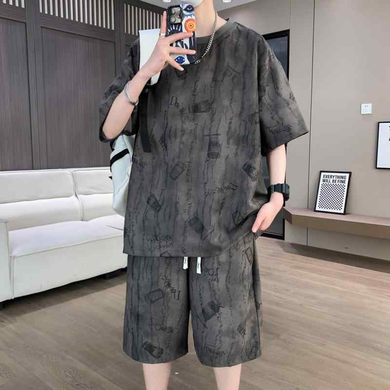 Tシャツ セットアップ メンズ 半袖Tシャツ 5分丈パンツ 2点セット 2025年 夏服 夏物 夏服 メンズファッション 部屋着 アウトドアウェア カジュアル ラウンジウェア 紳士服 ファッション 部屋着 アウトドア 普段使い 男性用 紳士用 上下セット