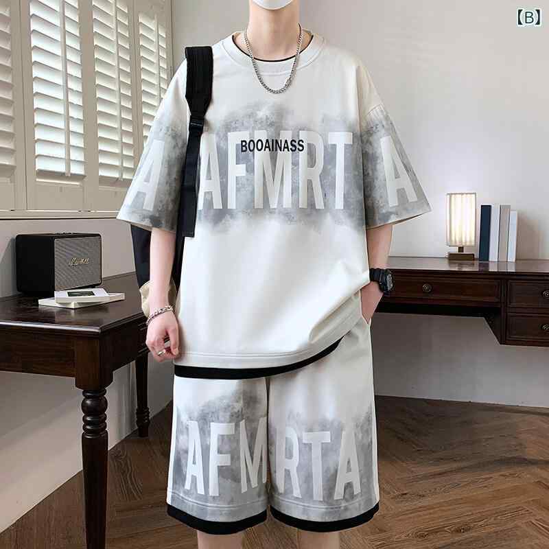 リメイクバディーのメンズ 夏用 ランニングウェア 上下セット 半袖 Tシャツ ショートパンツ 運動着 部屋着 スポーツウェア トレーニングウェア 軽量 速乾 通気性 快適}｜アングル2
