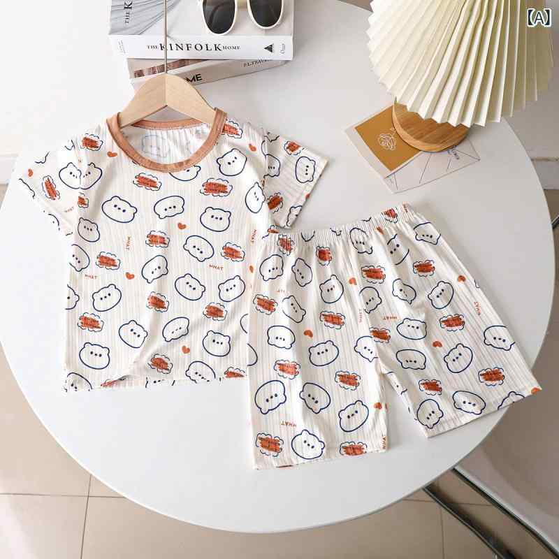 リメイクバディーの子供用 夏用 半袖Tシャツ 半ズボン セットアップ 接触冷感 吸湿速乾 通気性抜群 動物柄 カートゥーンプリント 3-8歳向け 100-140cm｜アングル2