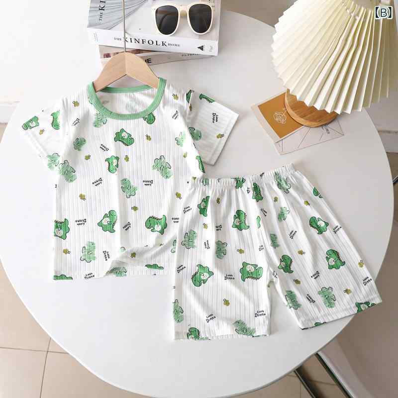 リメイクバディーの子供用 夏用 半袖Tシャツ 半ズボン セットアップ 接触冷感 吸湿速乾 通気性抜群 動物柄 カートゥーンプリント 3-8歳向け 100-140cm｜アングル3