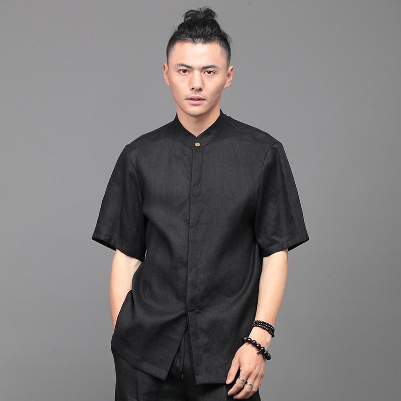 トップス メンズ 半袖シャツ 中国風シャツ 薄手シャツ カジュアルシャツ 麻シャツ メンズシャツ 夏服 麻シャツ シースルーシャツ リネンシャツ ファッションシャツ シャツトップス リラックスフィットシャツ リラックスウェアシャツ シャツ トップス 青年