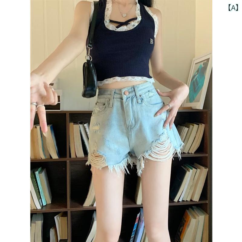 乐天商城 - ハイ ウエストの デニムの ショート パンツの 女性 2025 夏の 韓国 版は ゆったり して いて、 やせて います。