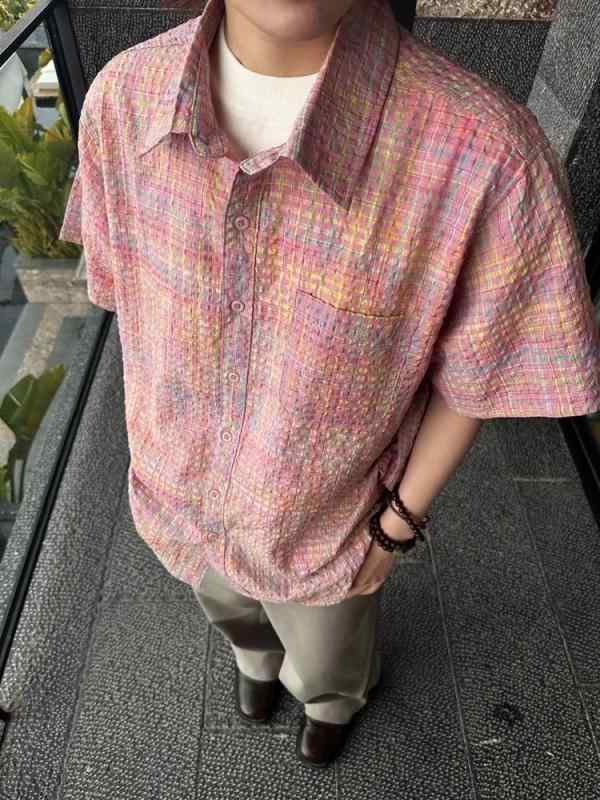 シャツ メンズ 格子柄 シャーリング生地 半袖 柔らかい 春夏 カジュアル おしゃれ 春夏用 普段使い 男性用 トップス 男性用 紳士服 ファッション 快適 通気性 上質 普段着 紳士服 メンズファッション