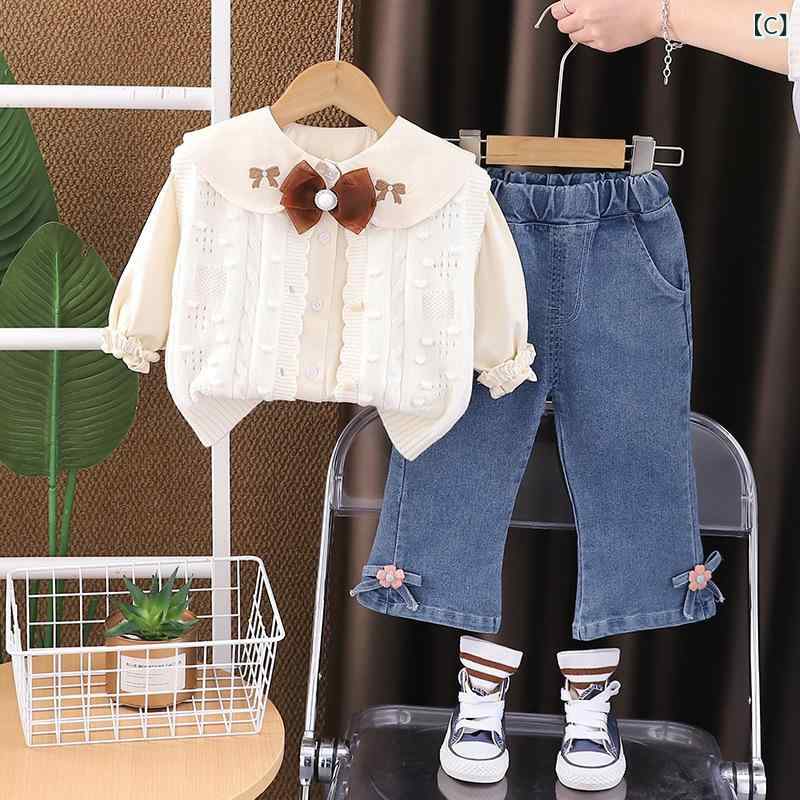男児 春 装 セーター セット 2025 新型 女の子 春秋 蝶結び ニット 馬 甲 洋 気 三...