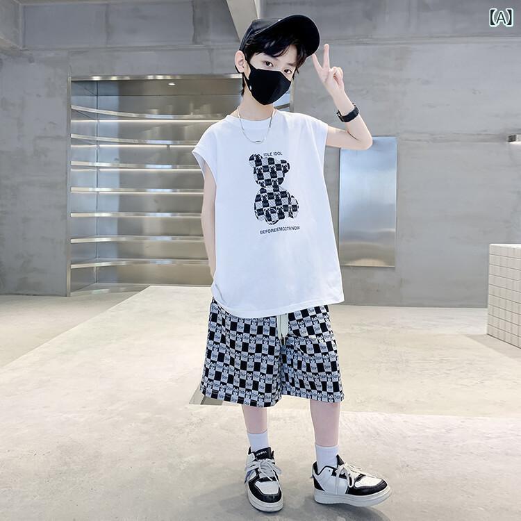 男の子 夏服 半袖Tシャツ ハーフパンツ セットアップ セットアップ 運動風 カート...