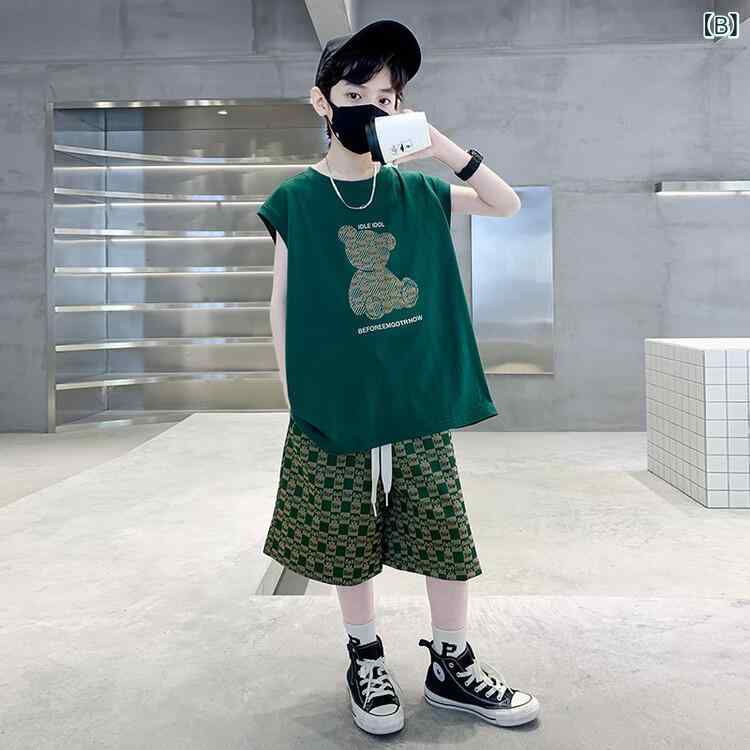 男の子 夏服 半袖Tシャツ ハーフパンツ セットアップ セットアップ 運動風 カート...