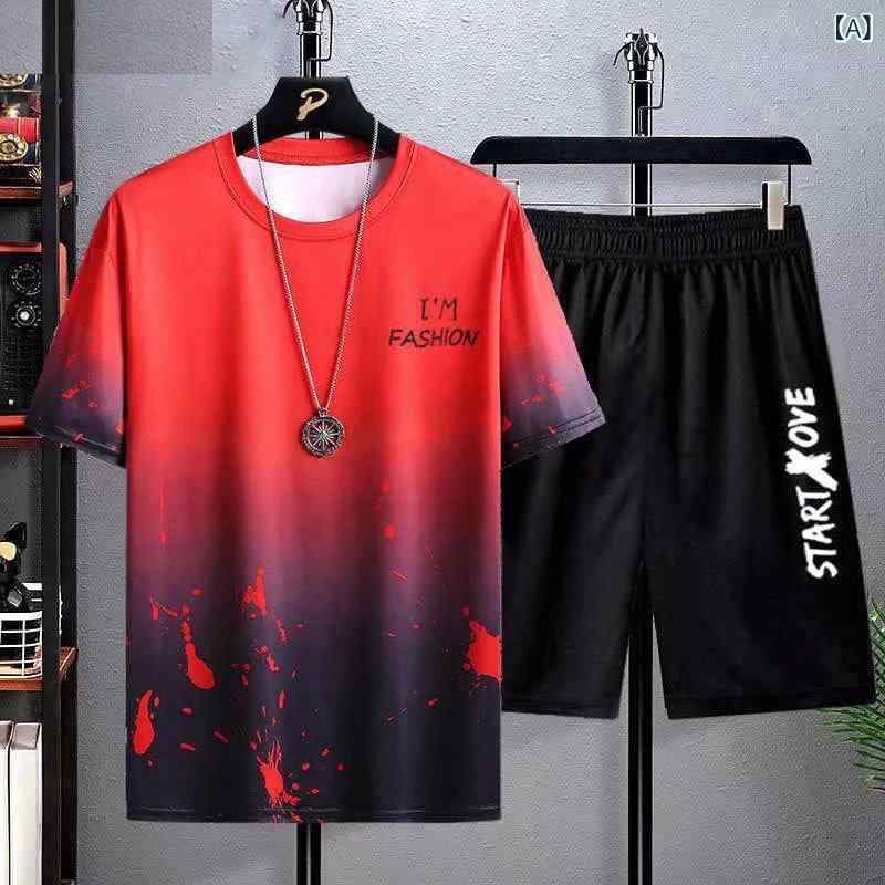 メンズ スポーツウェア 速乾 トレーニングウェア 上下セット 薄手 半袖 Tシャツ 中...