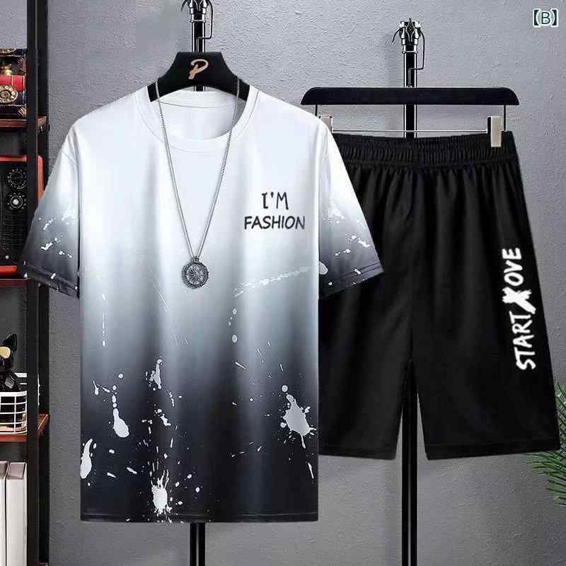 メンズ スポーツウェア 速乾 トレーニングウェア 上下セット 薄手 半袖 Tシャツ 中...