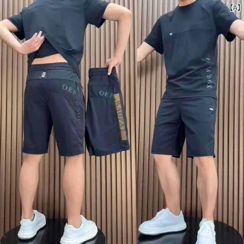 Jersey - トップス Tシャツ ハーフパンツ メンズ セットアップ 夏 薄手 速乾 接触冷感 涼しい スポーツウェア トレーニングウェア 男性用 部屋着 普段使い 黒 M L XL 2XL 3XL 4XL 5XL
