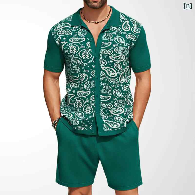 リメイクバディーのクロス ボーダー 新品 メンズ 夏 メンズ ニット polo シャツセットカジュアルジャカードニット 2 点 セット SY 0218｜アングル2