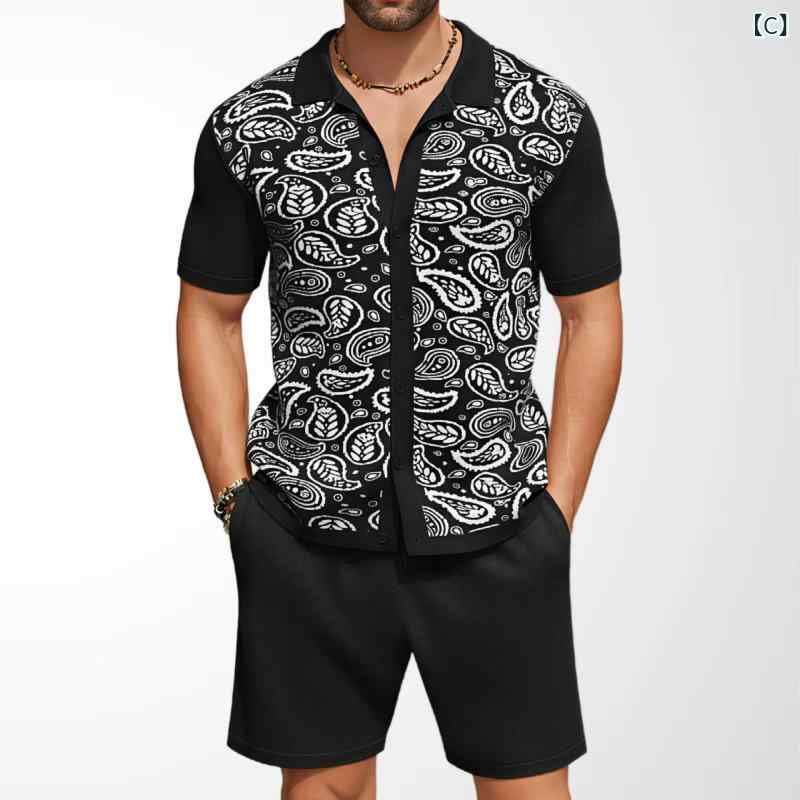 リメイクバディーのクロス ボーダー 新品 メンズ 夏 メンズ ニット polo シャツセットカジュアルジャカードニット 2 点 セット SY 0218｜アングル3