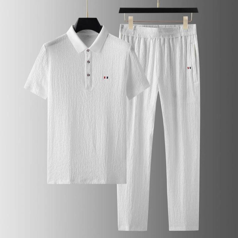 Jersey - 夏天男装套装男士全套休闲两件套夏季薄款翻领潮流