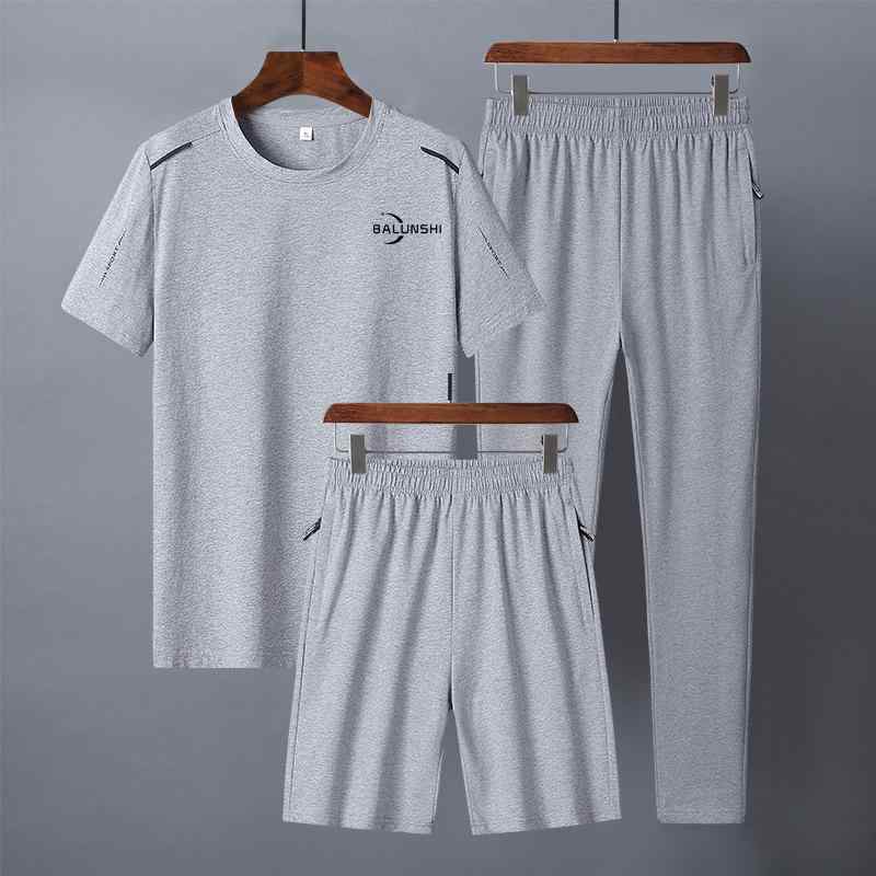男性服饰 - 男性用カジュアルセットアップ 夏服 薄手 ゆったり 大きいサイズ ランニング スポーツウェア 部屋着 運動着 紳士服 綿 快適