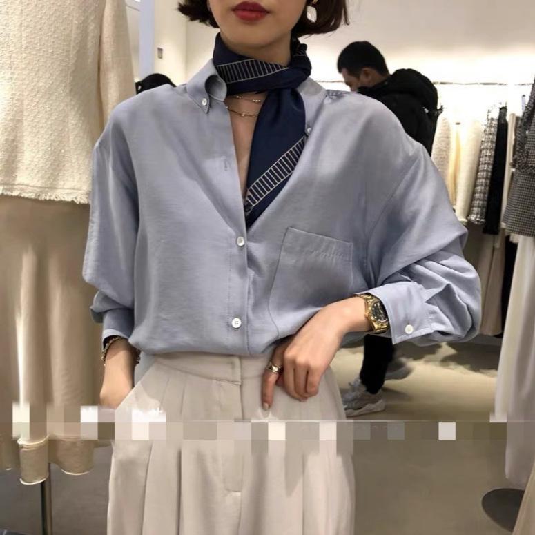 乐天商城 - シャツ レディース 春夏服 ゆったり 快適 綿100% Uネック 長袖 カジュアル 無地