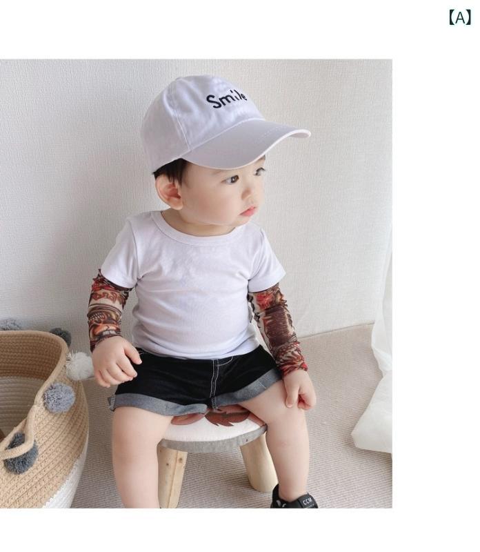 男の子の t シャツの 赤ちゃんの 服の 花の 腕の タトゥーの 長袖の 子供の 上着の 新生児の 夏服の ファッションの 偽の 2つの 外の 服