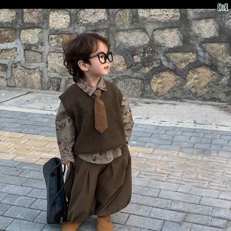 男の子 2026 年 秋 ベビー服 セット 長袖 シャツ ニット ベスト おしゃれ カジュア...