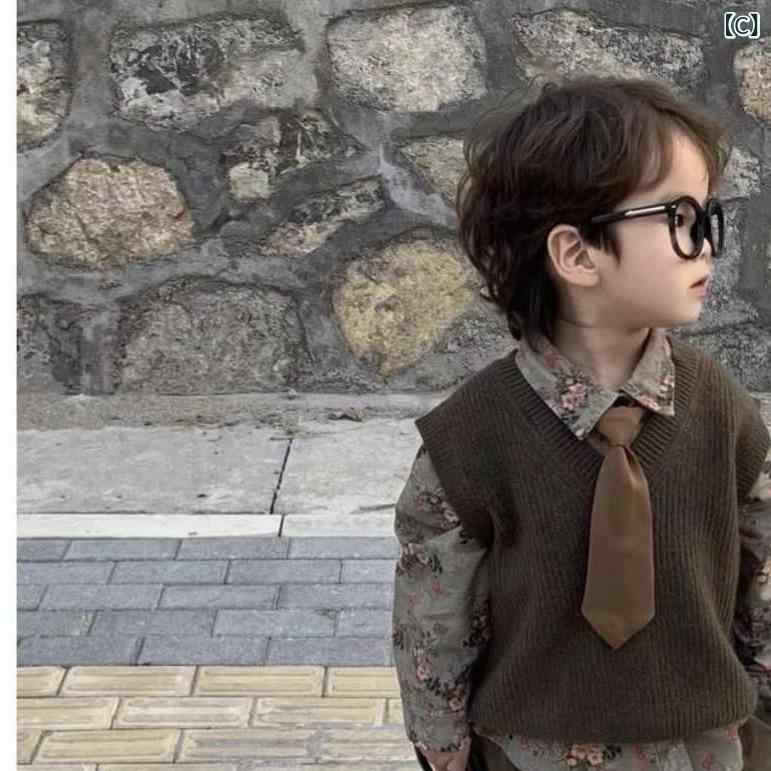男の子 2026 年 秋 ベビー服 セット 長袖 シャツ ニット ベスト おしゃれ カジュア...