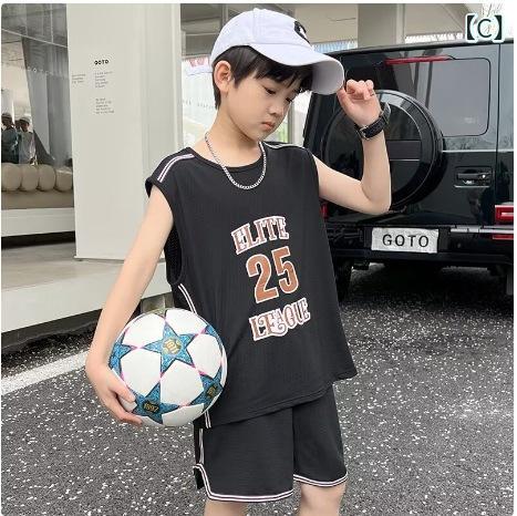 リメイクバディーの男の子の 夏の ベストの ノースリーブの スーツの 速 乾の バスケットボールの 服の 2024 新型の 子供の 夏服の 運動の 格好が 格好いいです。｜アングル3