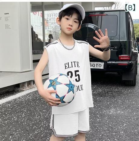 リメイクバディーの男の子の 夏の ベストの ノースリーブの スーツの 速 乾の バスケットボールの 服の 2024 新型の 子供の 夏服の 運動の 格好が 格好いいです。｜アングル2
