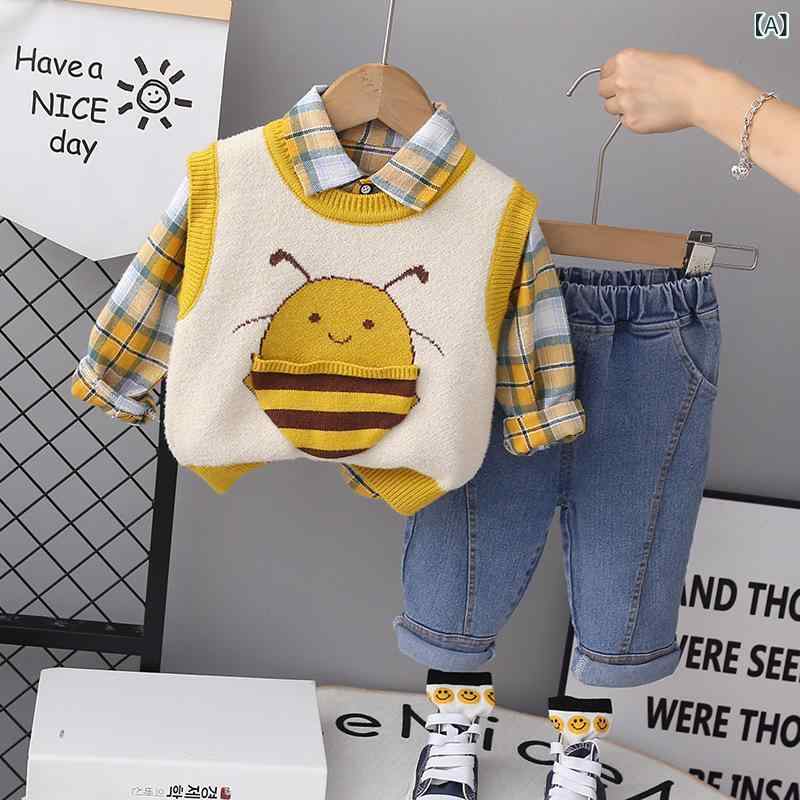 乳幼児 用 男の子の 赤ちゃんの 格子 シャツ 長袖 セット 卸売り 子供 服 春秋 ニ...