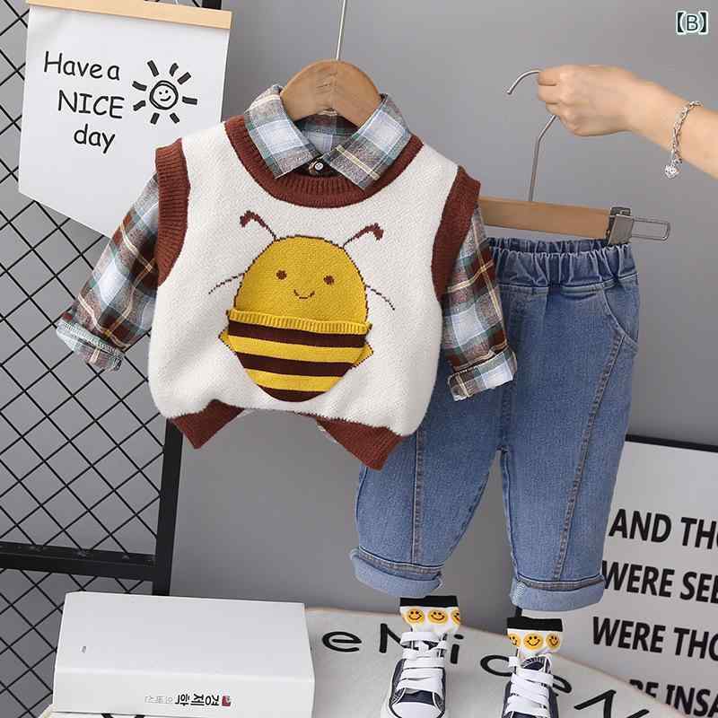 乳幼児 用 男の子の 赤ちゃんの 格子 シャツ 長袖 セット 卸売り 子供 服 春秋 ニ...
