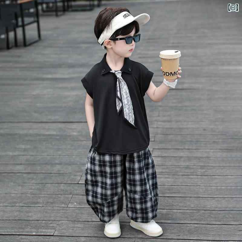 男の子 用 夏服 ノースリーブ ベスト セット 2026 夏 新作 子供 用 アイスシルクニ...