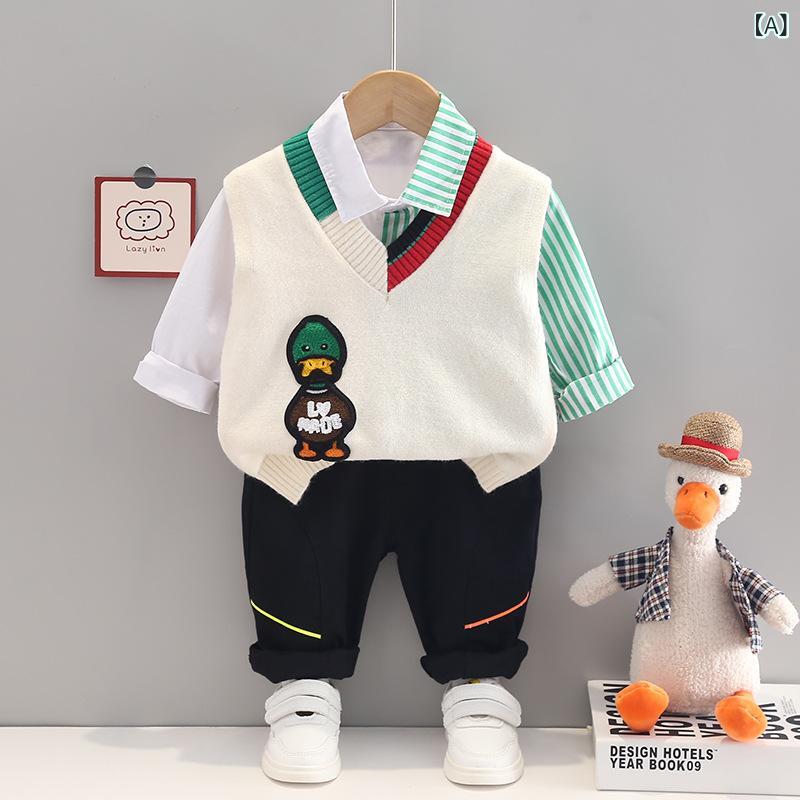 子供服 セットアップ 男の子 長袖シャツ ズボン 3点セット 秋物 綿100%