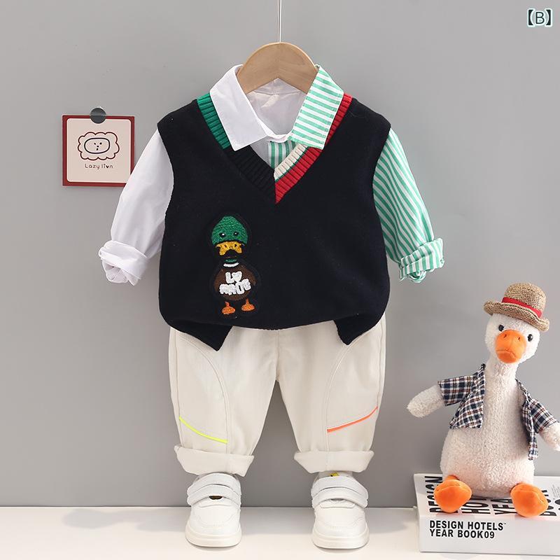 子供服 セットアップ 男の子 長袖シャツ ズボン 3点セット 秋物 綿100%