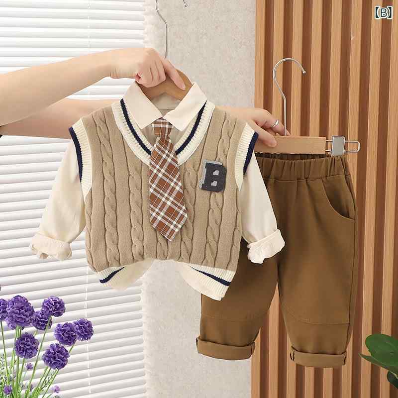 子供用ニットベスト ネクタイ付き 3点セット 男の子 秋物 おしゃれ かわいい