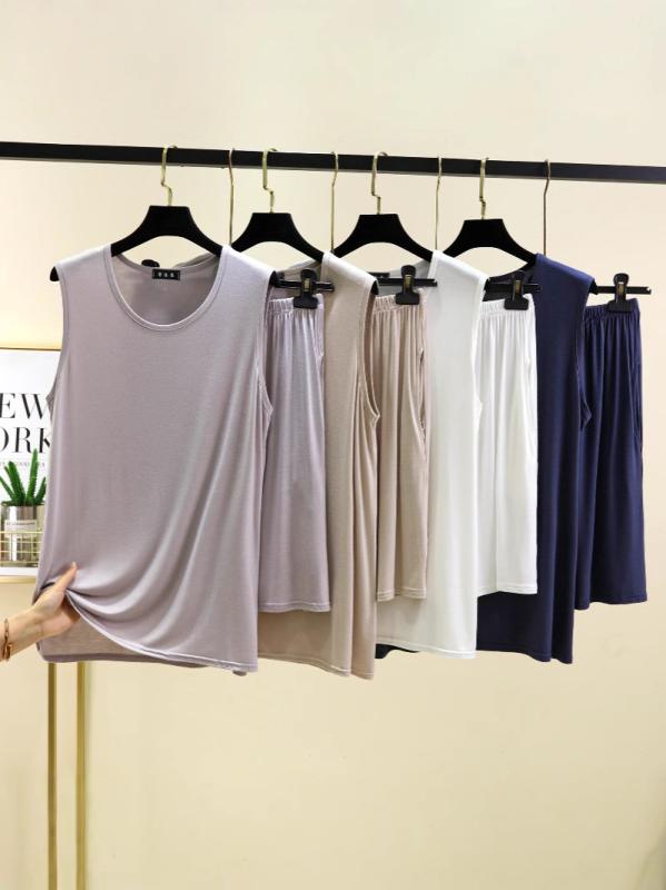 ノースリーブTシャツ 部屋着 セットアップ モーダル 伸縮性 通気性 速乾性 春夏 ブラック ホワイト グレー系 快適カジュアル
