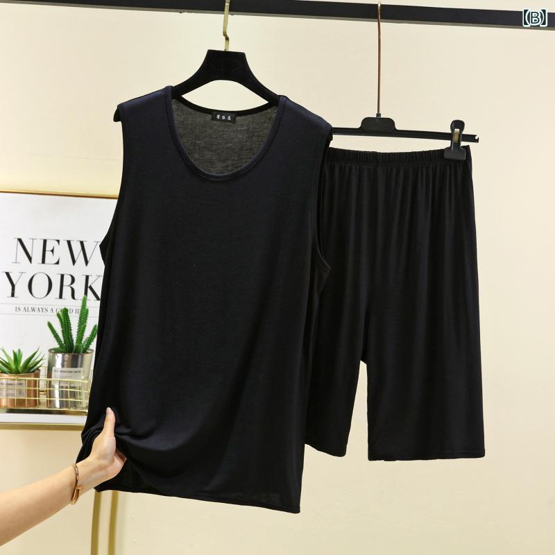ノースリーブTシャツ 部屋着 セットアップ モーダル 伸縮性 通気性 速乾性 春夏 ブ...