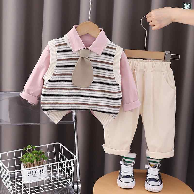 リメイクバディーの子供服 秋服 セットアップ 男の子 女の子 2024年 新品 ニットベスト 3点セット｜アングル3