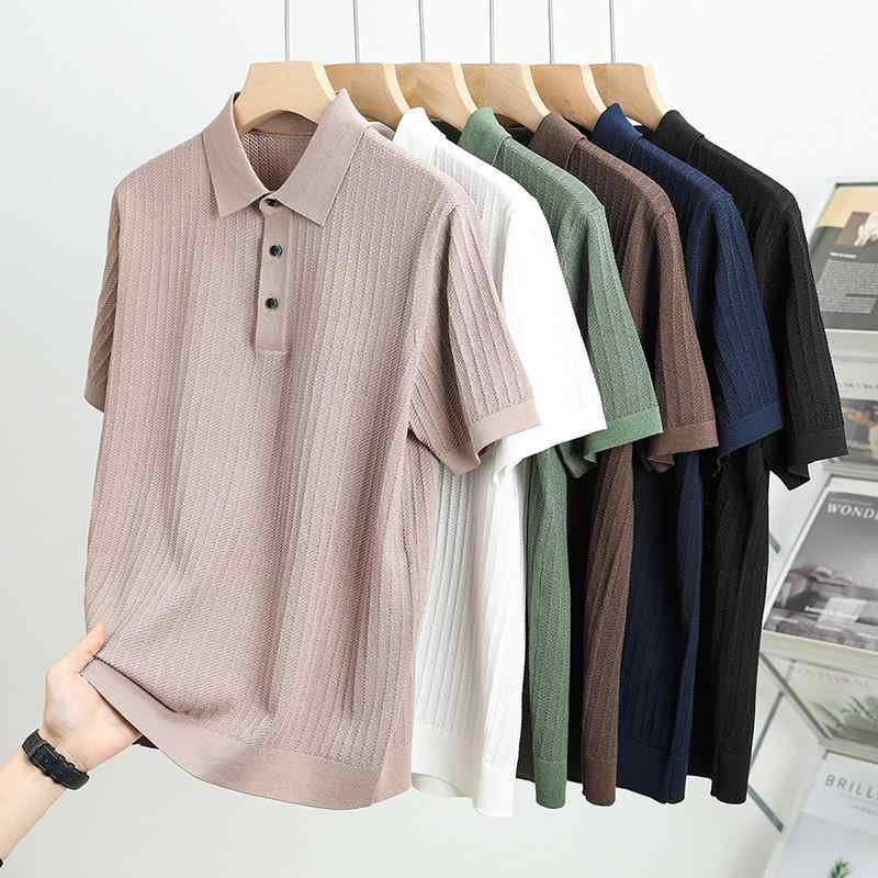 POLOシャツ メンズ 短袖 サマーニット 桑蚕丝 莱赛尔 綿 麻 春夏用 カジュアル 接触冷感 吸湿速乾 通気性 軽量 黒 白 緑 黒 白 ベージュ系 アイボリー
