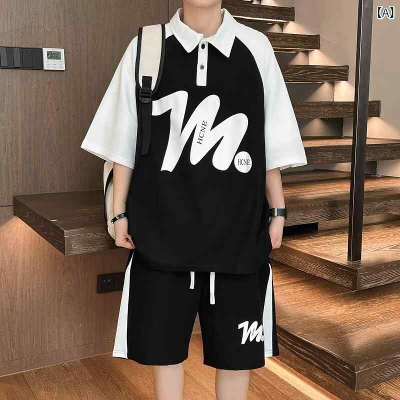 新しい 夏の 半袖 男性 t シャツの セットと カジュアルな 服の 青少年 高校の 学生の半 ズボンの スポーツ スーツ