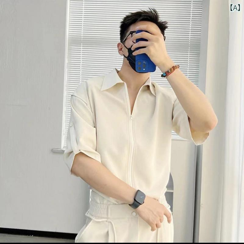 シャツ メンズ 春夏 薄手 半袖 アイスシルク ビジネス カジュアル おしゃれ カジュ...