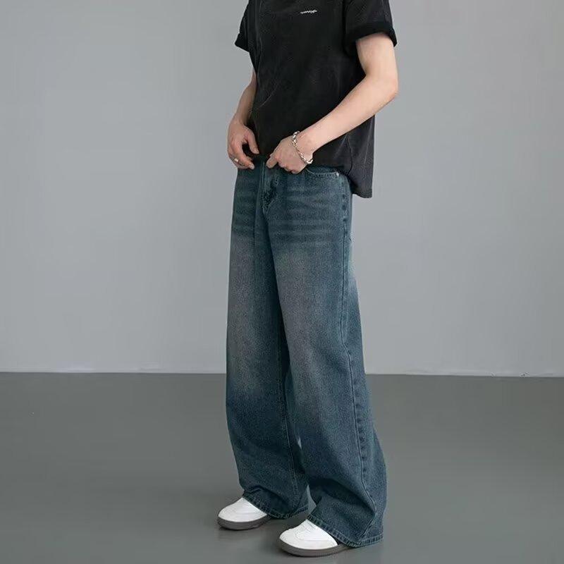 乐天商城 - メンズ デニムパンツ 春秋 直筒 宽松 水洗加工 レトロ ブルー