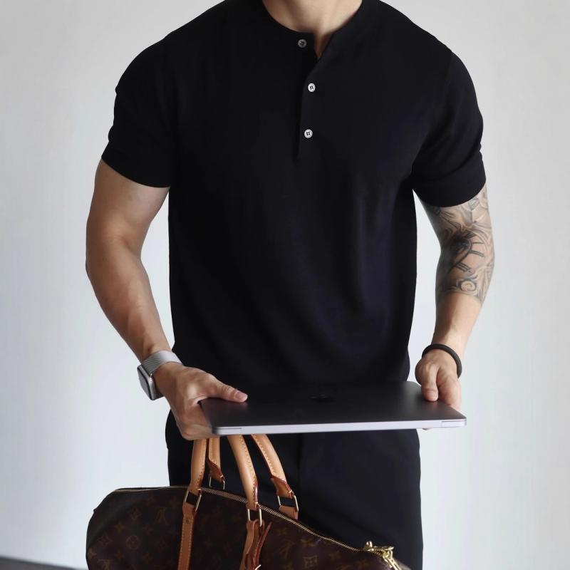 Other - Tシャツ メンズ 半袖 無地 ニットTシャツ 春夏 レトロ カジュアル トップス 男性用 Tシャツ 黒 白 紺 深灰 薄灰 カーキ