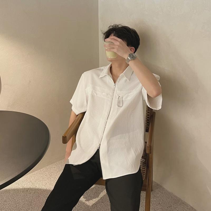 トップス メンズ 半袖シャツ デザインシャツ ジップアップシャツ 韓国系 おしゃれ ...